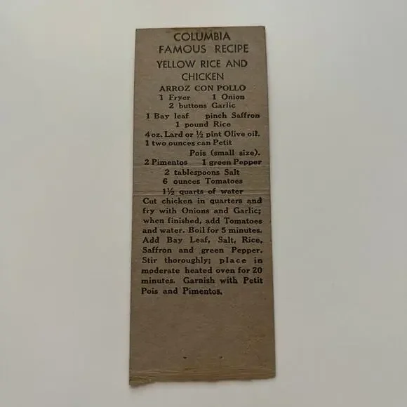 Columbia Gem Of Spanish Restaurants Tampa FL Vintage Matchbook Cover STK2-ZM1-4 - Picture 2 of 2